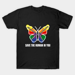 Pride colors butterfly - diversity, inclusion, respect, tolerance, for dark background T-Shirt